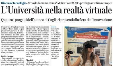 La notizia su L'Unione Sarda del 7 ottobre 2021 a pagina 14