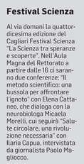 La notizia su L'Unione Sarda del 3 novembre 2021 a pagina 21
