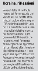 La notizia su L'Unione Sarda del 16 marzo 2022 a pagina 21