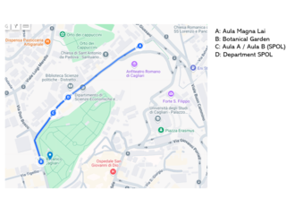 Mappa dei principali luoghi della conferenza ECREA OSC con legenda dei punti di interesse (sedi delle attivit&agrave;)