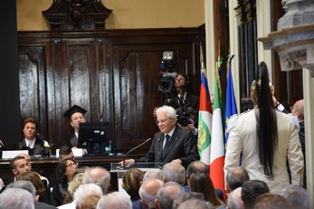 Sergio Mattarella nell'Aula Magna del Rettorato