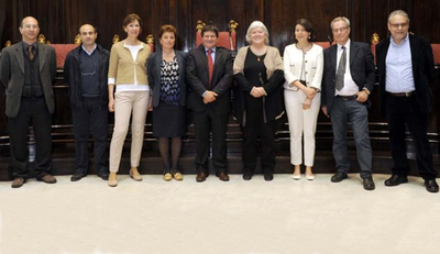 Pro rettori e rettore. Da sin, Ignazio Putzu, Vito LIppolis, Micaela Morelli, Alessandra Carucci, Francesco Mola,  Maria Del Zompo, Annalisa Bonfiglio, Francesco Marongiu e Pietro Ciarlo. Alla professoressa Bonfiglio &egrave; subentrata Maria Chiara di Guardo