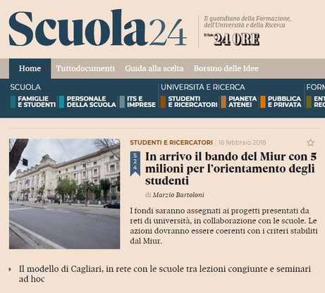 Lo screenshot della homepage dell'inserto Scuola24 de "IlSole24Ore"